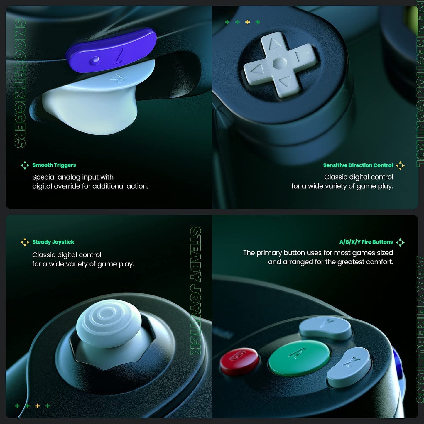 GC Controller - Replacement for GameCube Controller, Compatible with Wired USB for GameCube and PC (Windows 7/8/10) - Black